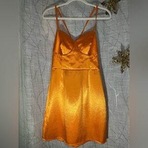 Orange Satin Slip Dress